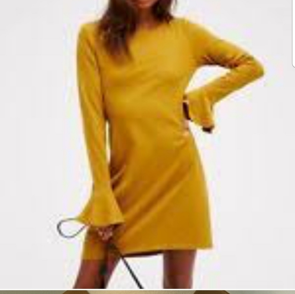 FREE PEOPLE BEACH BELL SLEEVES MUSTARD DRESS  S